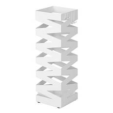 Songmics Metal Paraply Stand, Square Paraply Holder Rack, med 4 kroge og en aftagelig drypbakke, 15,5 x 15,5 x 49 cm, hvid luc16w