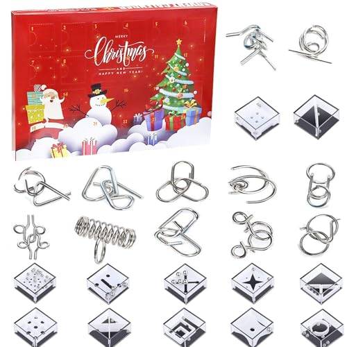 Pusselspel adventskalender, 24 stycken julkalenderleksaker, metallpussel adventskalender, adventskalender, adventskalender, tänkningsspel för barn och vuxna, festlig present till barn