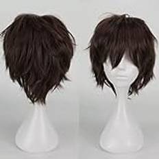 Anime peruk mörkbrun kort cosplay peruker halloween kvinnor män syntetisk rak fin klänning peruk vågig slät peruk karneval kostym party peruk med gratis mössa för kvinnor män
