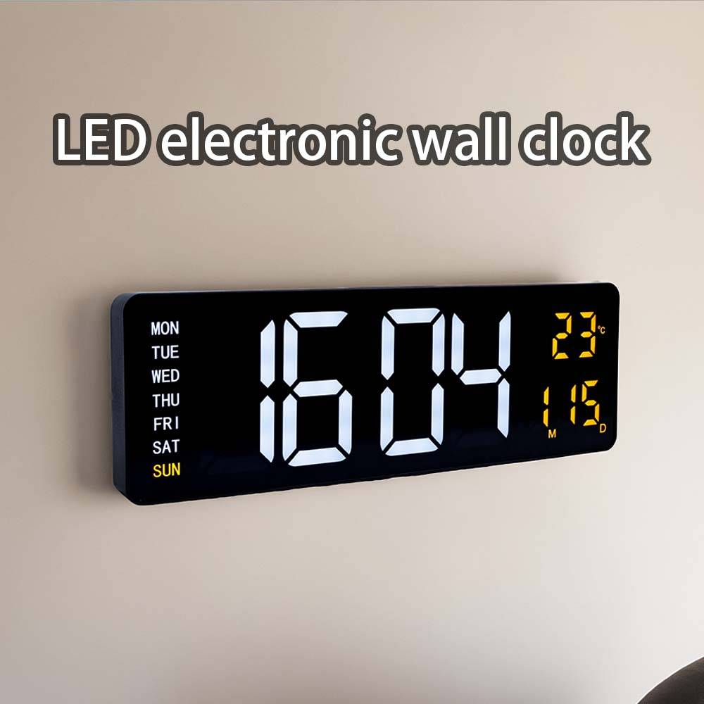 Stor digital väggklocka Fjärrkontroll Temp Datum Vecka Visning Timer Nedräkning Tabell Klocka Väggmonterad Dubbla Alarm LED-klockor vit