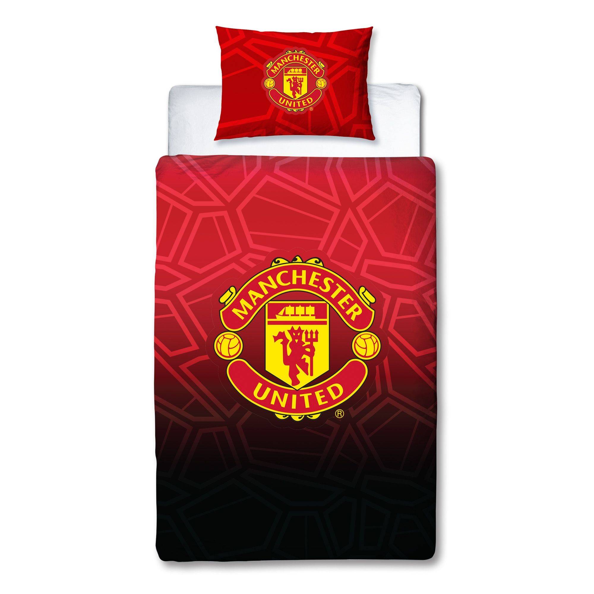 Manchester United sengetøj - Rødt vendbart sengesæt med logo - 100% bomulds sengelinned - Fodbold sengetøj