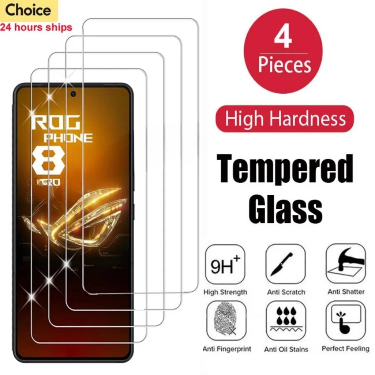 4Pcs HD Tempered Glass for Asus ROG Phone 8 7 6 Pro 5 3 Strix 2 Zenfone 10 9 8  9H Protective Transparent Screen Protector Film