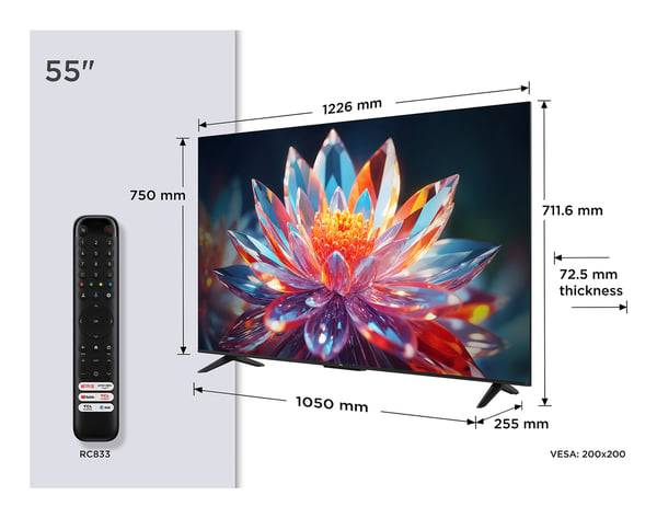 TCL T6C 55T6C TV-apparat 139,7 cm (55) 4K Ultra HD Smart-TV Wi-Fi Metallisk 350 cd/m²