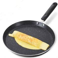 1 st svart pannkakspanna i aluminium, plattbottnad frukoststekpanna, kompatibel med gasspis och induktionshäll Skaldjurskokning (Multi-size)