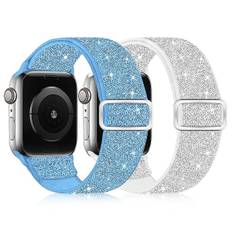 2-pack glänsande stretch solo loop-klockarmband kompatibelt med Apple Watch-band 42 mm 44 mm 45 mm flätat elastiskt justerbart sport dam/herr för iwatch Seri