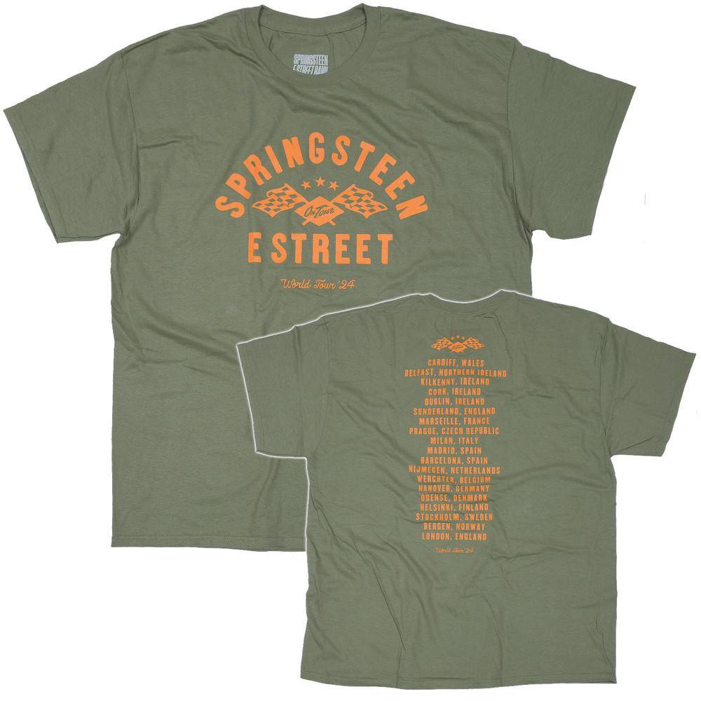 Bruce Springsteen T-shirt Ex Turné 2024 Officiell Arch Flag Ny Grön cm brown