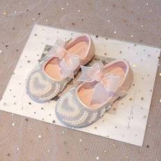 2025 Vår/Höst Nya Prinsessskor, Kardborreband Småbarns Läderskor Med Hel Pärla & Strassdekor, Eleganta & Bekväma Mjuka Sulor, Lämpliga För Fest, Framt - Babyrosa (EUR21,EUR22,EUR23,EUR24,EUR25,EUR26,EUR27,EUR28,EUR29,EUR30)