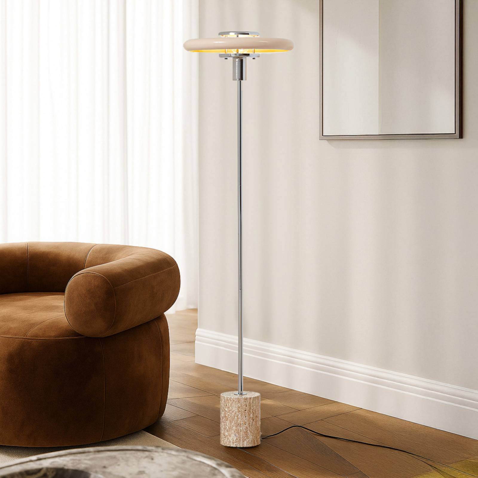 Golvlampa Branford Lindby, Creme / bärnsten, Vardagsrum / matsal, Metall, Vintage, Golvlampa