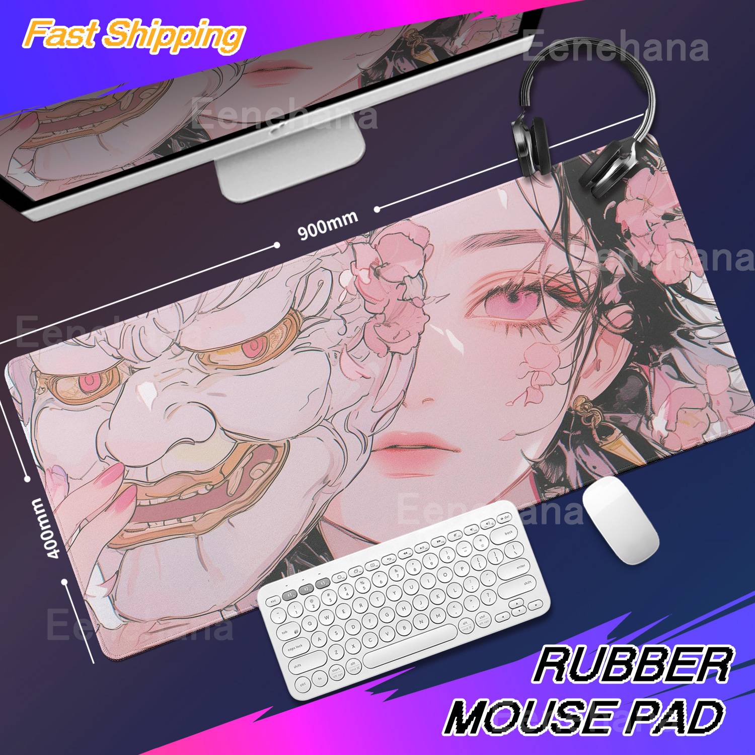 PC Gamer Computer Light Pink Mouse Pad Devil Mask Rubber Mousepad Japanese Girl Gaming Table mat Office HD Print XXL Desk Mat