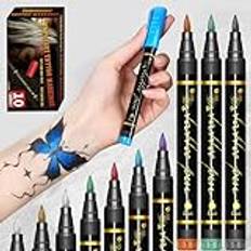 LAPLBEKE Tatueringspennor, 10 stycken tillfälliga tatueringspennor, vattentäta glitter tatueringspennor, tillfällig tatuering kroppspenna
