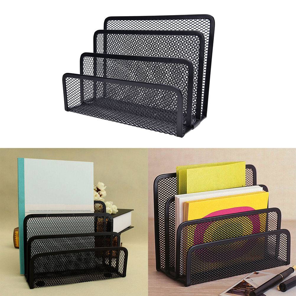 Svart metall mesh skrivbord arrangör skrivbord brev sorterare postfack fil arrangör kontor hem bokstöd bokhållare företag