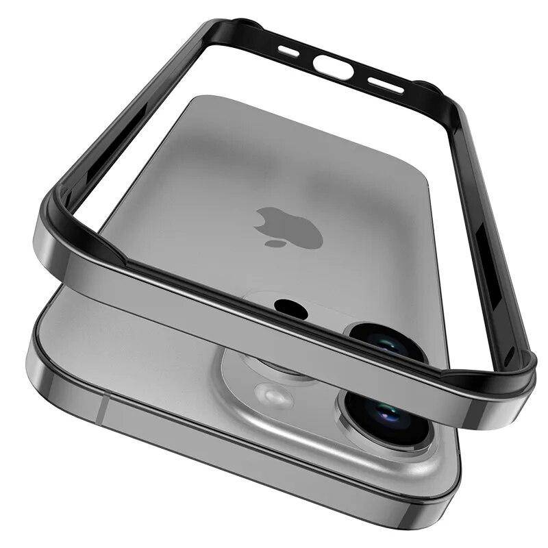 Metal Bumper Case för IPhone 15 Pro Max 14 Plus 13 12 Mini 12Pro 15Pro 14pro IPhone15 15Plus Metal Titanium Grey Shockproof Protection Cover