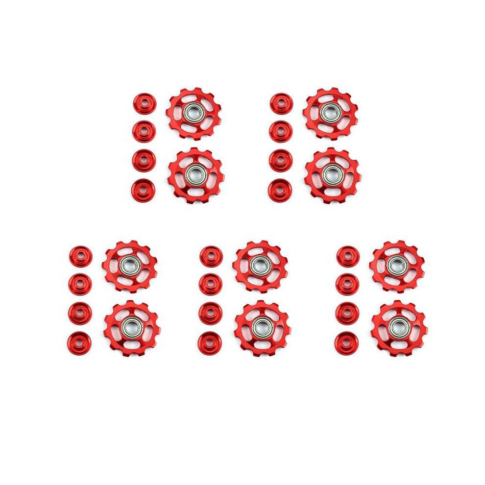 5Set 11T Bike Ultralight Aluminum Alloy Outdoor Bearing Wheel Rear Derailleur Pulleys Bicycle Parts-Red