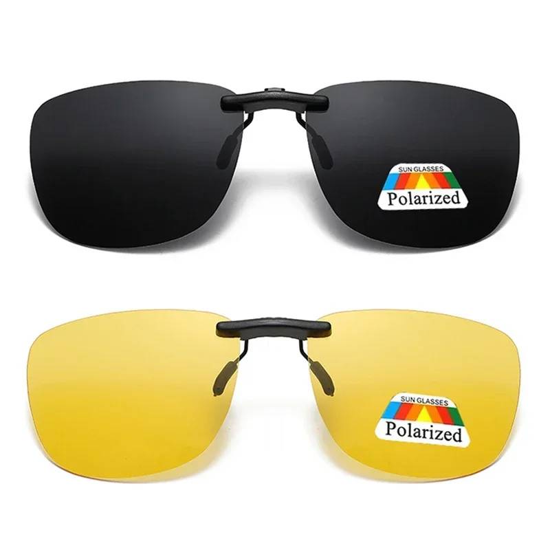 New Square Clip on Sunglasses Women Polarized Lens UV400 Night Vision Driving Men Goggles Clips Anti Glare Vintage Glasses
