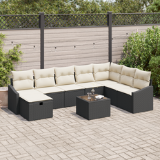 9-del havemøbelsofa-sæt med puder sort poly rattan