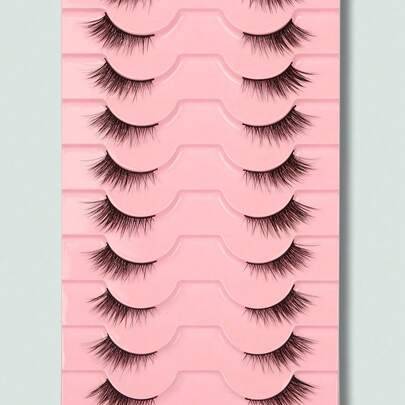 10 par naturliga criss-cross kattögon-lösögonfransar med svart linje, nödvändiga för daglig makeup och dejtmakeup