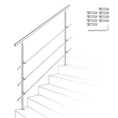 Izrielar 150 cm trappräcke rostfritt stål med 3 tvärstänger, ledstång vinkeljusterbar, räcke för utomhus- och inomhusbruk, ZA-4024-M-1z