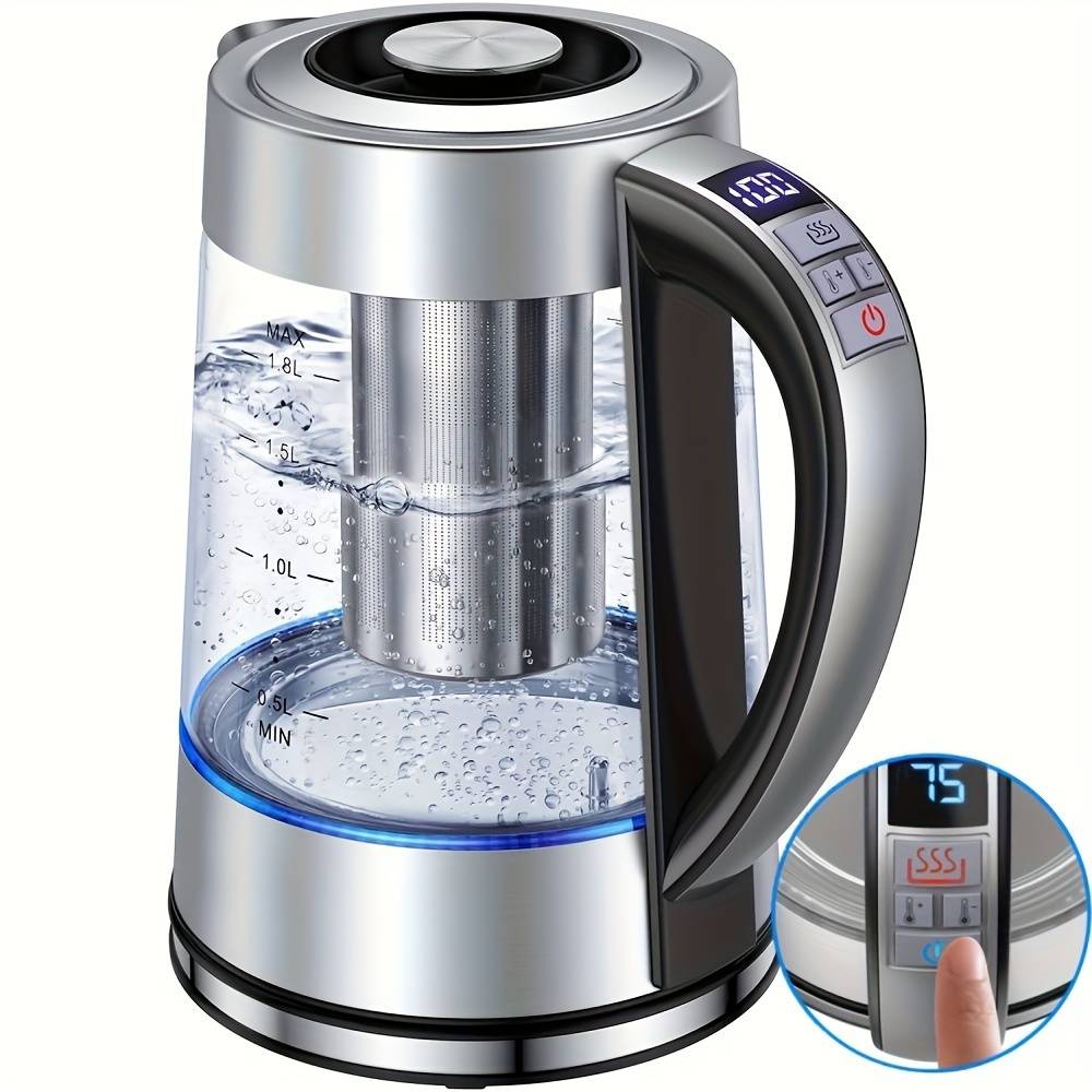 TEMU 1pc Chefess Electric Glass Kettle, 1.8 / 60.8 Tea Kettle With 12 Temperature Control And Tea Infuser, Up To 24-hour Warm, Stainless Lid & Strainer, Hot Water Boiler For