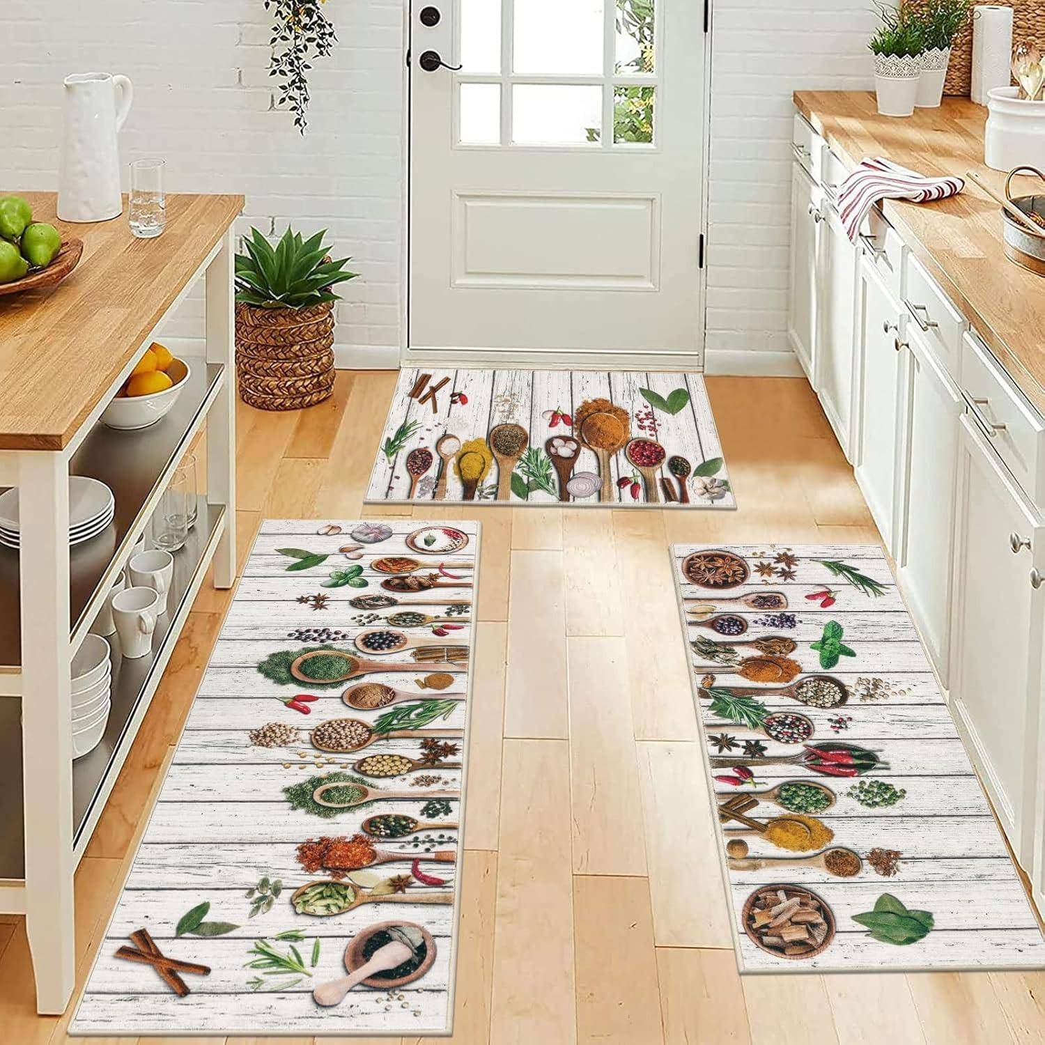 Kitchen Rug Non-slip Floor Mat Soft Machine Washable Carpet Comfortable Imitation Wood Grain Home Decoration Rugs 1pc 50x80cm