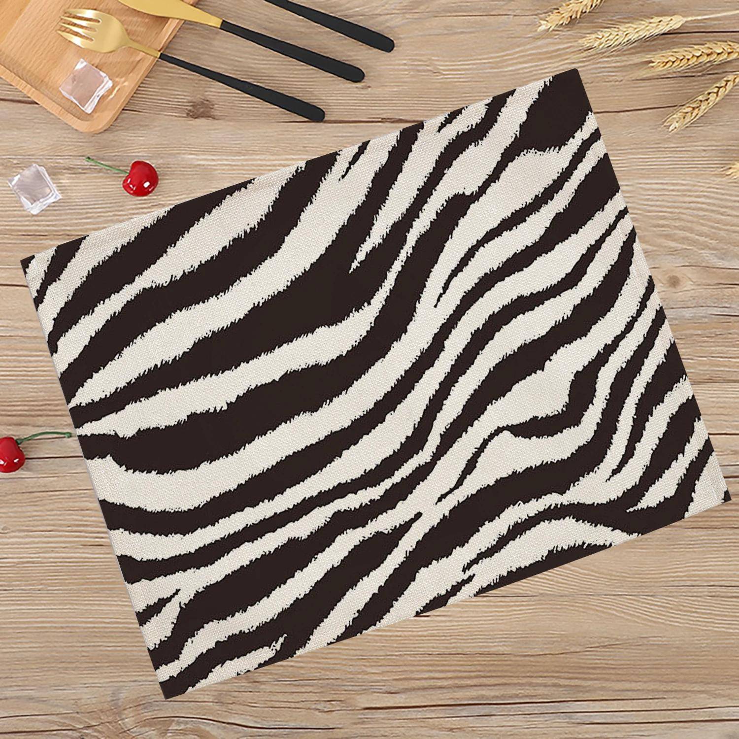 Djur Ormmönster Drickunderlägg Bordsunderlägg för Matbord Duk Geometrisk Zebra Bomull Linne Köksunderlägg Hem white