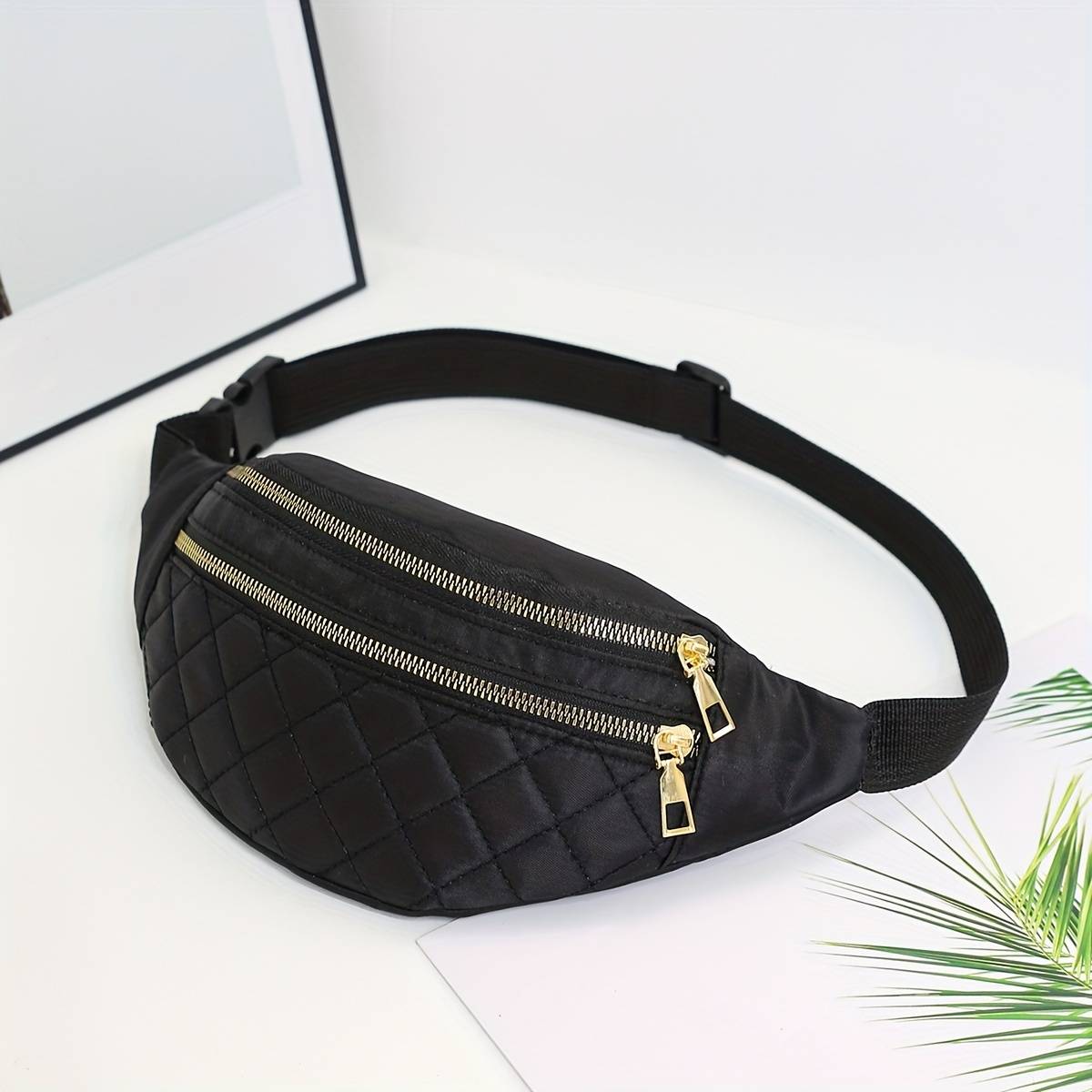 TEMU Fashion Men Women Universal Waist Pack Crossbody Bag, Chest Bag For Travel Walking Running Hiking Riding, Easy To Carry Phone Wallet Cash Bag Golden Zipper