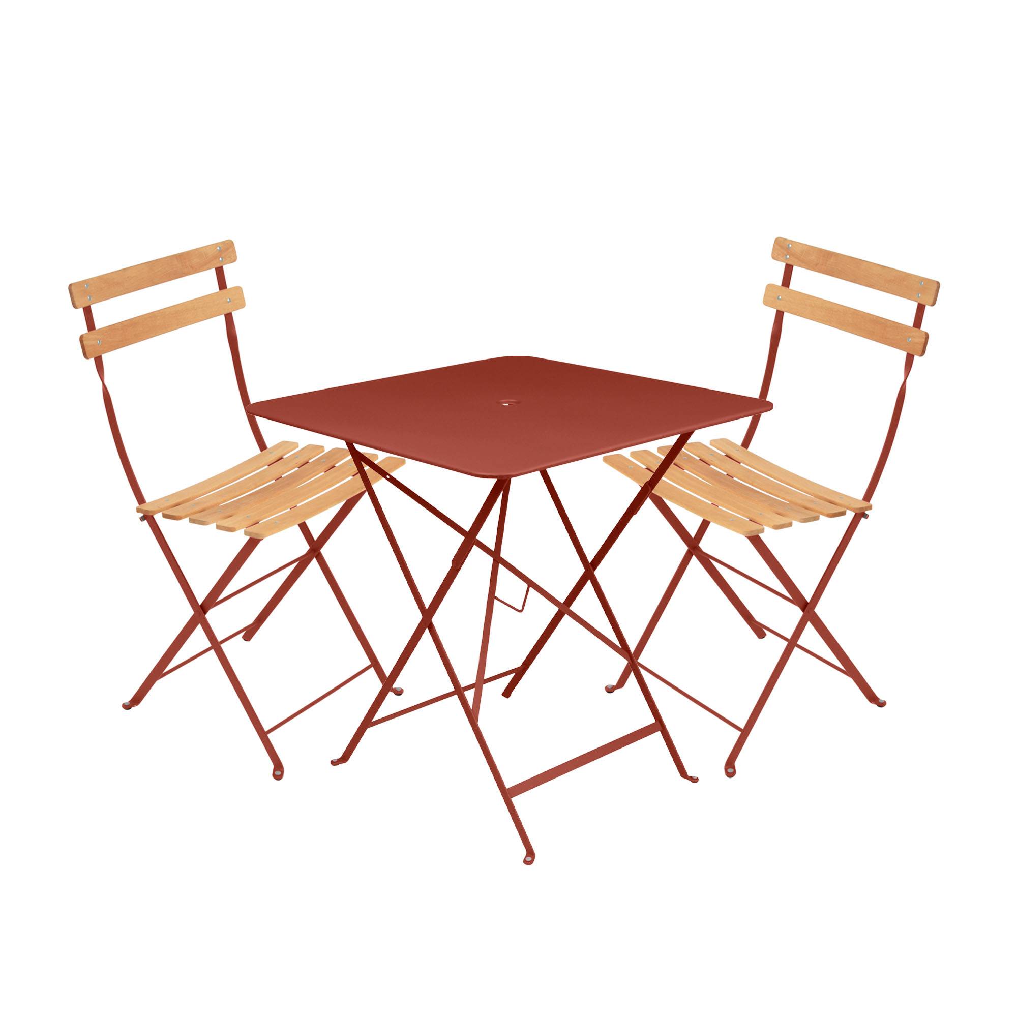 Fermob - Bistro spisesæt bord 71cm & 2 træ stole red ochre - Havemøbelsæt til spisning