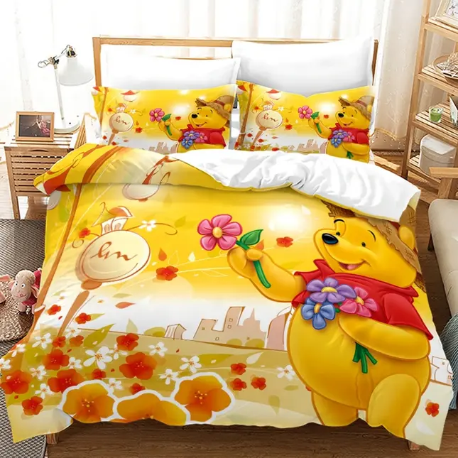 Påslakan med Nalle Puh Plockar Blommor Motiv, 173 x 218 cm