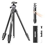 NEEWER Litetrip LT07 Resestativ i aluminium, kamerastativ, tiltbar Arca QR-platta, låg profil, dubbel mittaxel, telefonhållare, kompatibel med Peak Design Tripod Plate V3, maxbelastning 10 kg, 155 cm