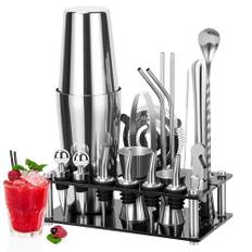 Cinnani Boston Cocktail Set 20-teilig-Professional Cocktail Mixing Set-Cocktail Shaker Set mit Ständer und Bar Zubehör-Cocktailshaker-Bartender Set-Cocktail Shaker Set Edelstahl-Cocktail Geschenkset