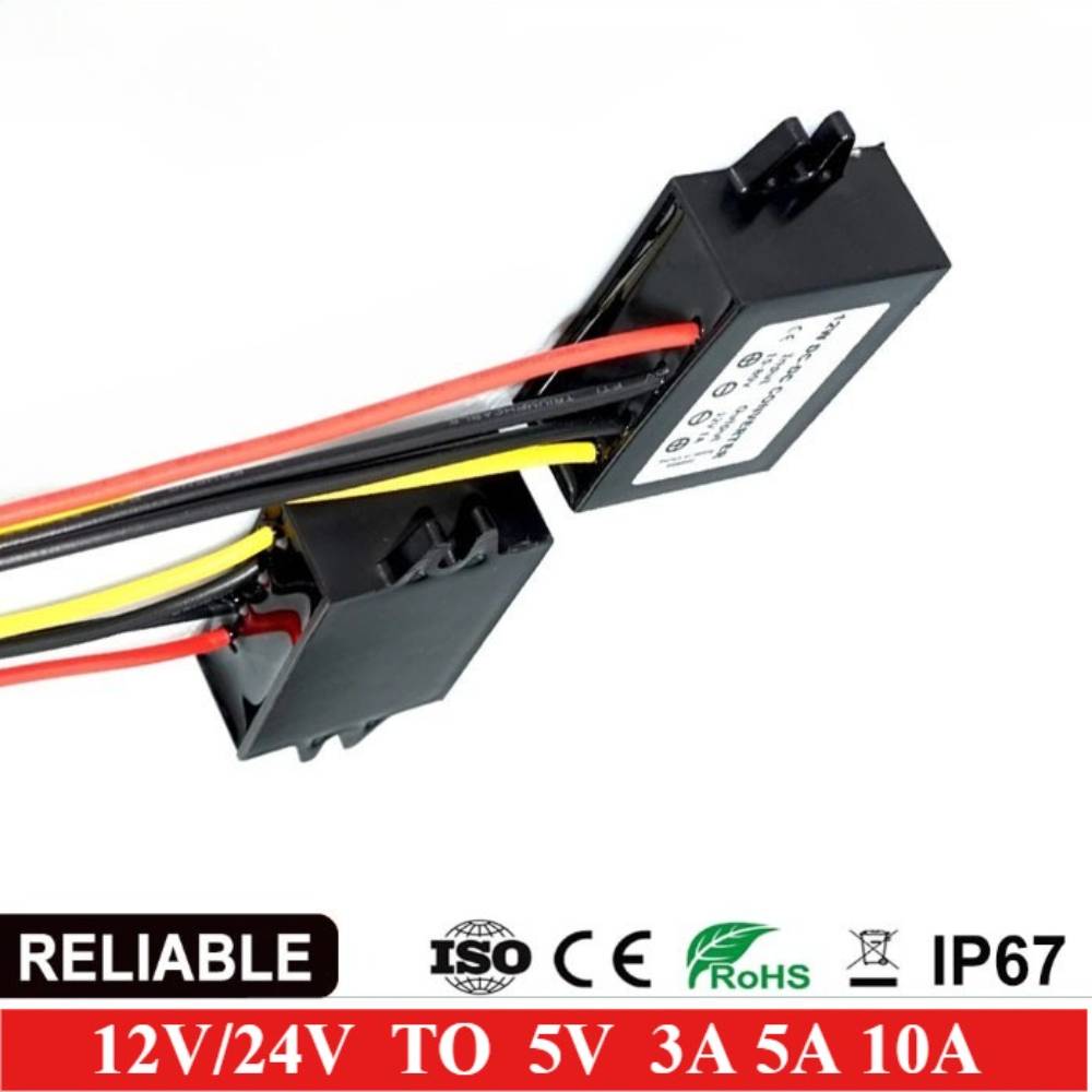 12V 24V to 5V 3A 5A 10A DC DC Step Down Converter 50W 24 12 Volt Buck to 5 Volt Regulator Power Supply for Cars LED Waterproof