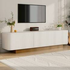 Modern TV-lågmöbel med förvaringsutrymme (MDF) – Vit mediakonsol med rundad design, integrerad kabelhantering och elegant texturerad front – Enkel TV- - Vitt