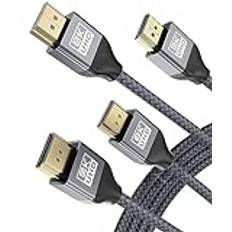 8K 60Hz HDMI-kabel 2 m/2-pack, 48 Gbps 7680P Ultra High Speed HDMI 2.1-sladd för Apple TV, Roku, Samsung QLED, 2.0, Sony Playstation, 4 m PS5, Xbox One Series X, eARC HDR HDCP 2.2 2.3, 16 4K 120 Hz 144Hz