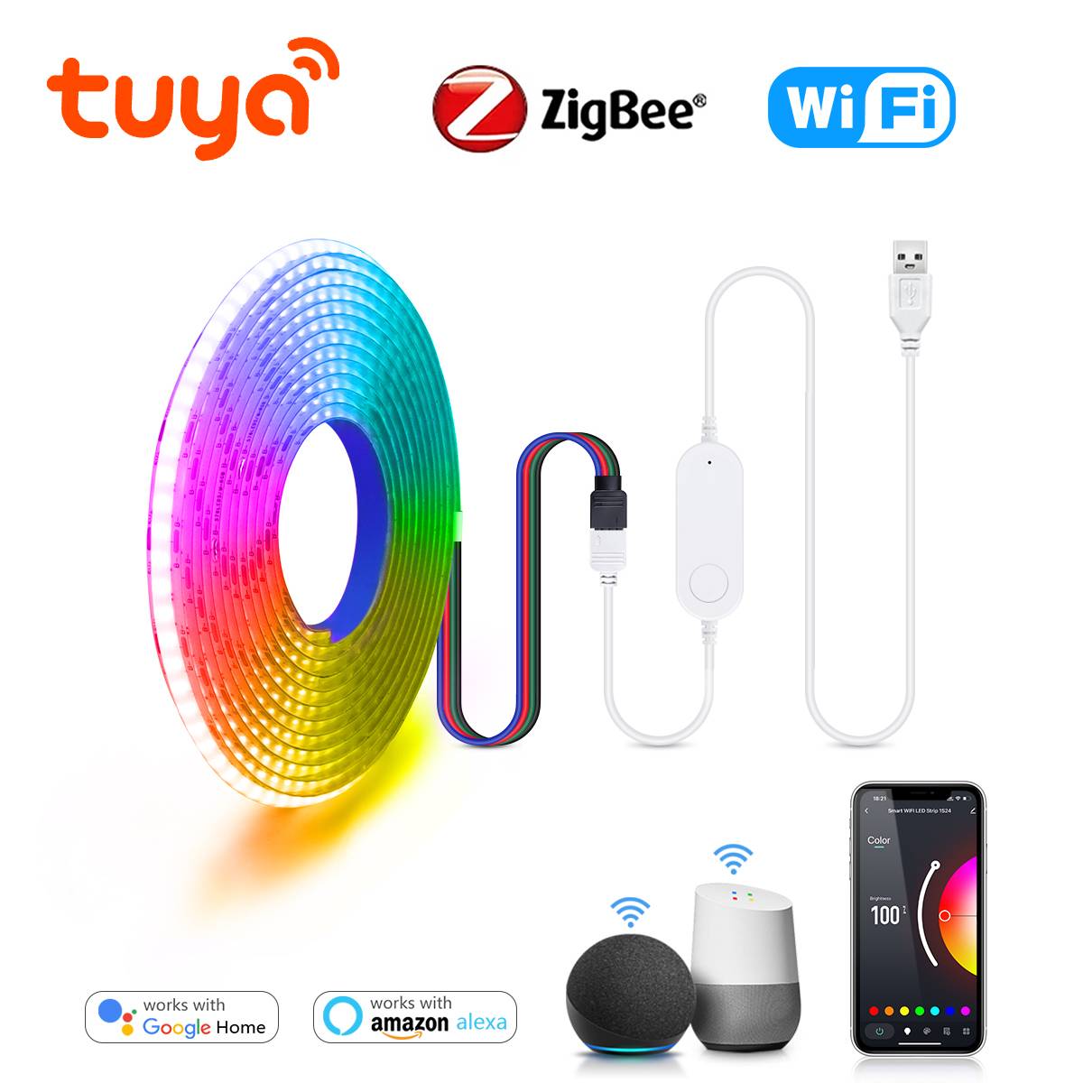 Smart Zigbee USB LED Lights Tuya RGB LED Strip DC5V COB Tape Ribbon Smart LED TV Back Lighting Work With Alexa Google Home