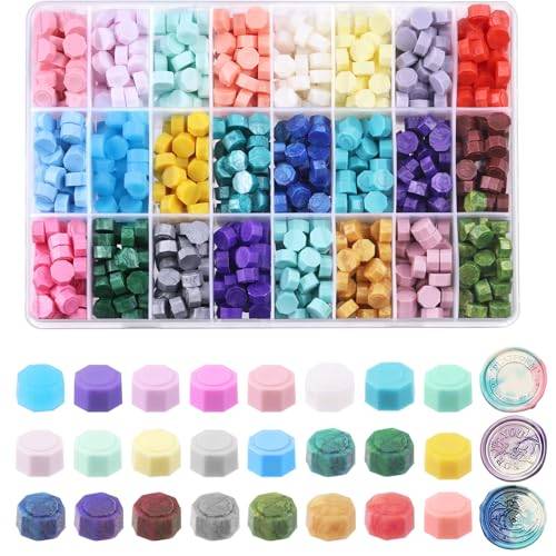 Swpeet 1 200 st 24 färger 8 mm sigill vaxpärlor kit, åttakantig vaxsigill pärlor sigill vax pellets perfekt för vaxsigill stämplar, bröllopsinbjudningar, presentförpackning, kuvert