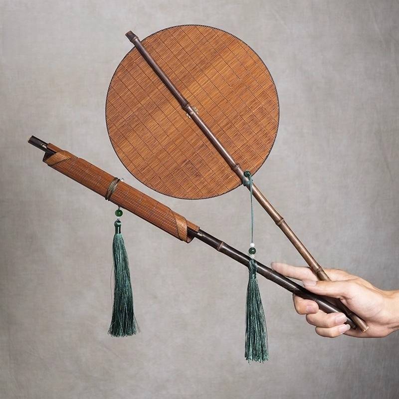 Handmade Woven Bamboo Fan Classical Antique Round Fan Portable Summer Handheld Fan Women Dance Fans Prop Party Favors Crafts