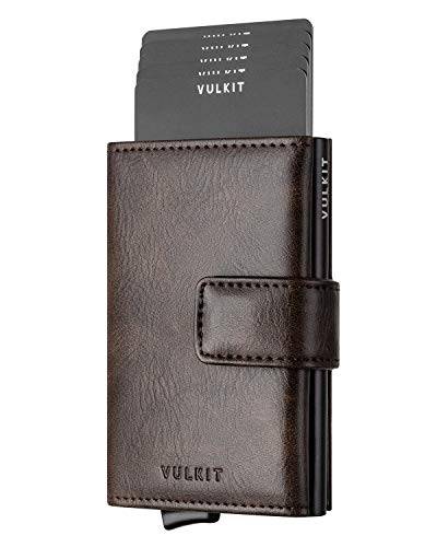 VULKIT Kreditkortshållare RFID Blocking Pop Up Leather Slim Mens Women Plånbok med Sedelfickor Aluminium Korthållare