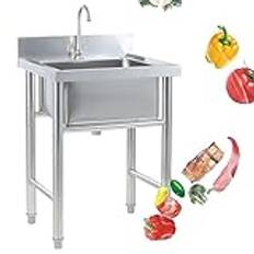 Diskhoar 197/236 tum Handfat Rostfritt stål Kommersiella diskbänkar m/kran Fristående diskho Utomhus diskbänksstation för tvättstuga Bakgårdsgarage,50 cm (19,7 tum)