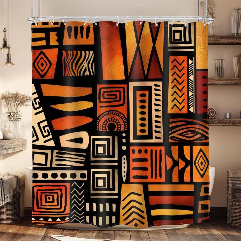 Afrikansk Abstrakt Etnisk Tryckt Duschdraperi Afro Tribal Boho Geometrisk För Badrumsinredning