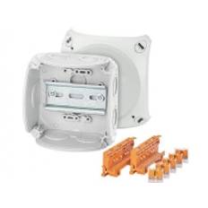 HENSEL Forgreningsdåse 0,75-4 mm² 104x104x70 mm. Med 2x Wago 221-500 montagebeslag og 5x Wago 221-413 3-leder kompaktklemmer