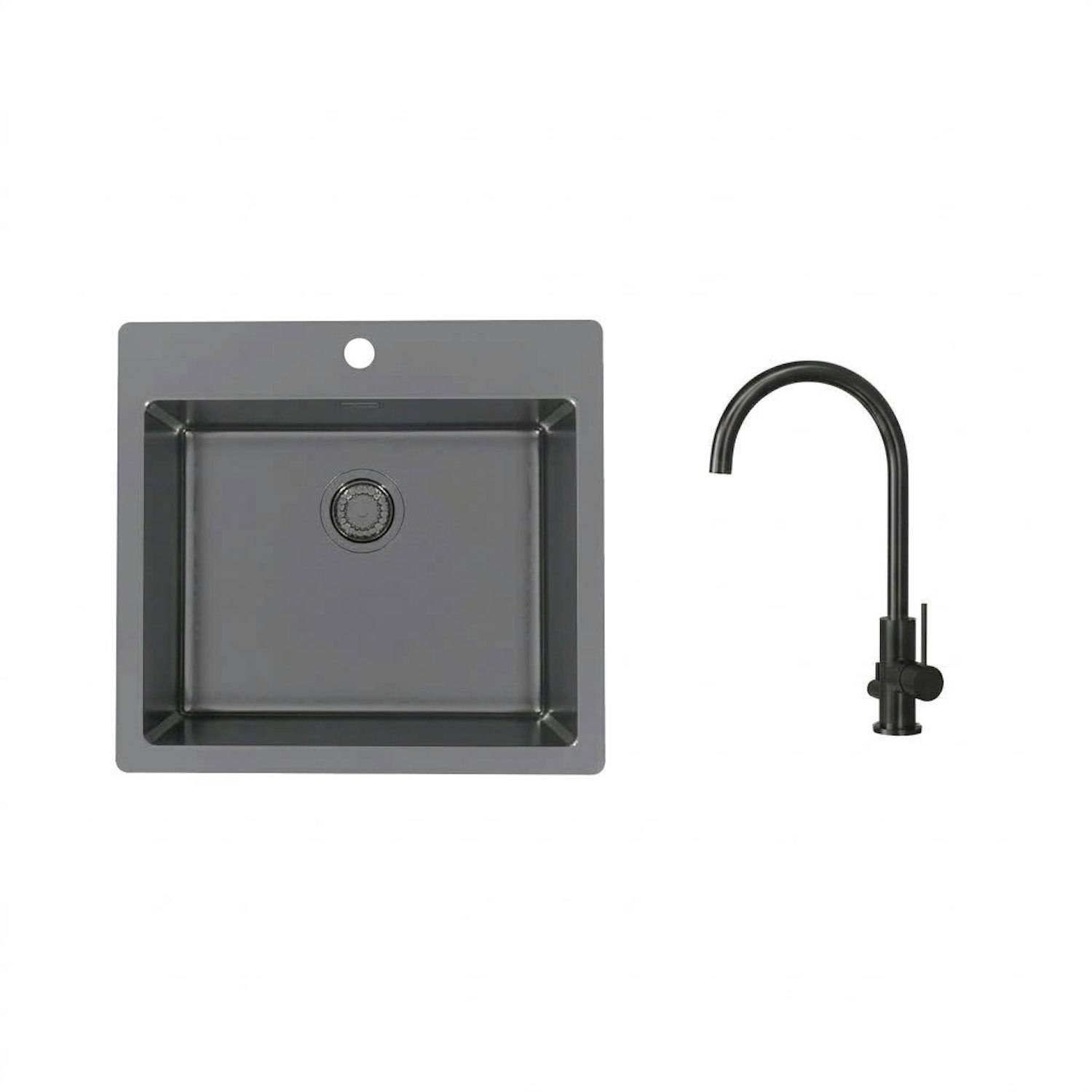 Diskho Stala Monarch-T50 med Köksblandare Scandtap Steel Equip D Antracit/Shadow
