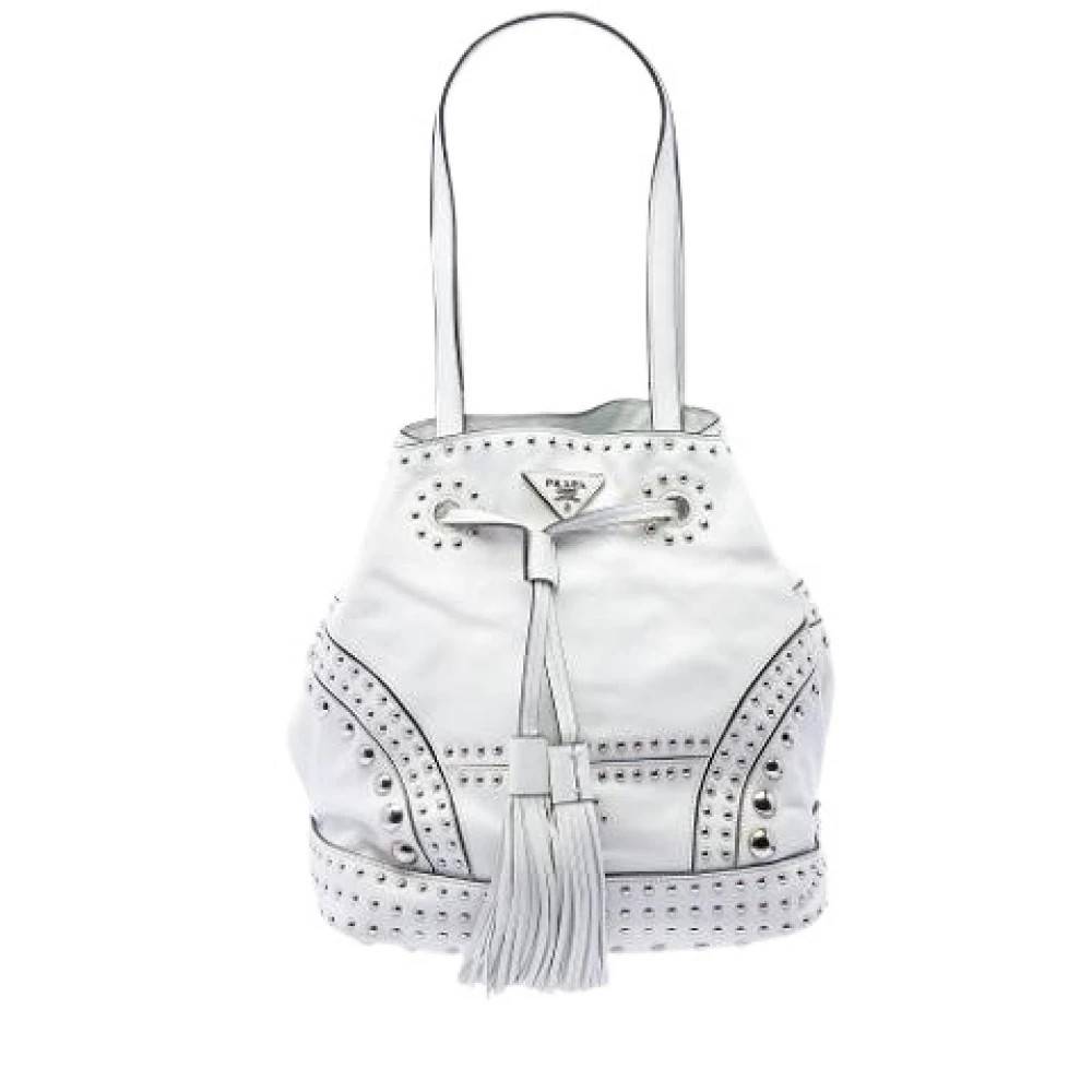 Prada Vintage Pre-owned Studded Calf Leather Bucket Bag - Vintage - Dame - Hvid - ONE SIZE - Læder