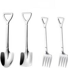4 st kaffesked glass skopa rostfritt stål retro järn spade sked bestick set sked te-sked servis