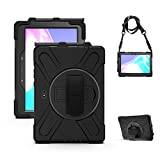 Gerutek Samsung Galaxy Tab Active Pro/Active4 Pro 10.1 tum, SM-T630/T636/T540/T545 robust pansarfodral med roterande stativ, justerbar rem och axelrem, fodral för Tab Active Pro 10.1, svart
