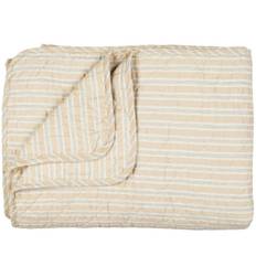 Ib Laursen Quilt plaid - natur med blå/hvide striber