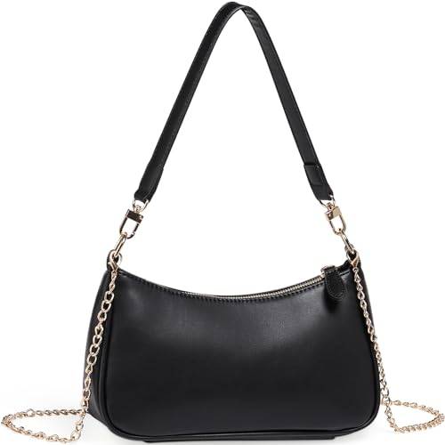 WantGor Clutch Tote Handtaschen, Umhängetasche für Frauen Crossbody Taschen Mini Hobo Bag Retro Vegan Leder Trendy Handtasche (Schwarz)
