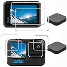 ULBTER skärmskydd för GoPro Hero 12 11 10 Hero12 Hero11 Hero10 svart + linsskydd + linsskydd [6+2-pack], härdat glas 9H hårdhet anti-skrapning anti-bubbla