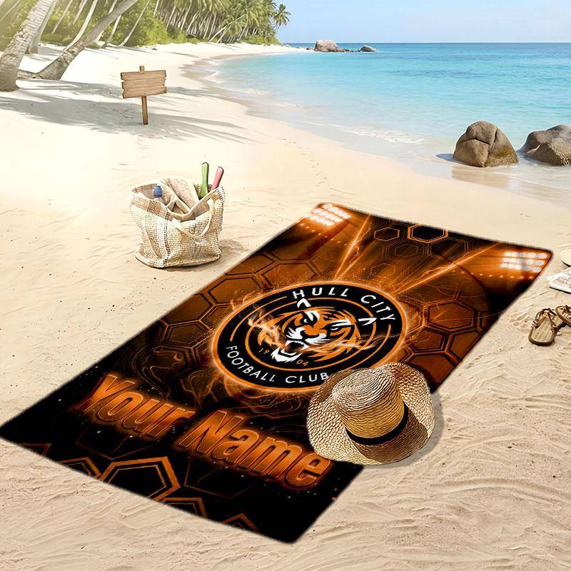 Hull City Personlig Tryckt Strandhandduk Fotbollsmärke Stöd Anpassningsbar Text med Namn Absorberande Handduk För Sport Resor Speciell Gåva