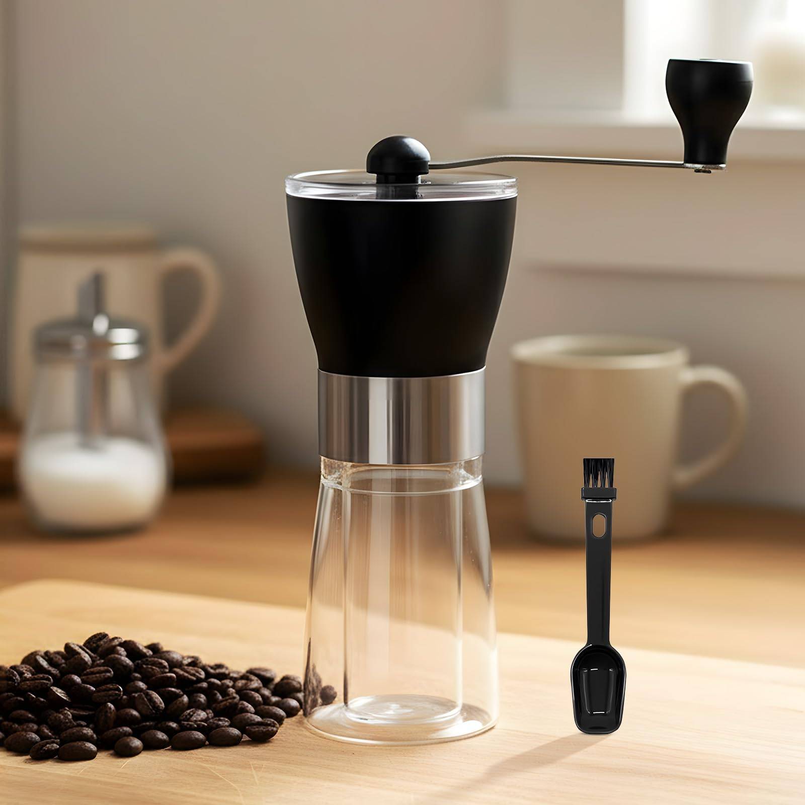Vixplorn Manual Coffee Grinder with Ceramic Grinding Adjustable Grind Uniform Coffee Bean 35g Dual Coffee Ground Brush and Easy Compact and Portable svart