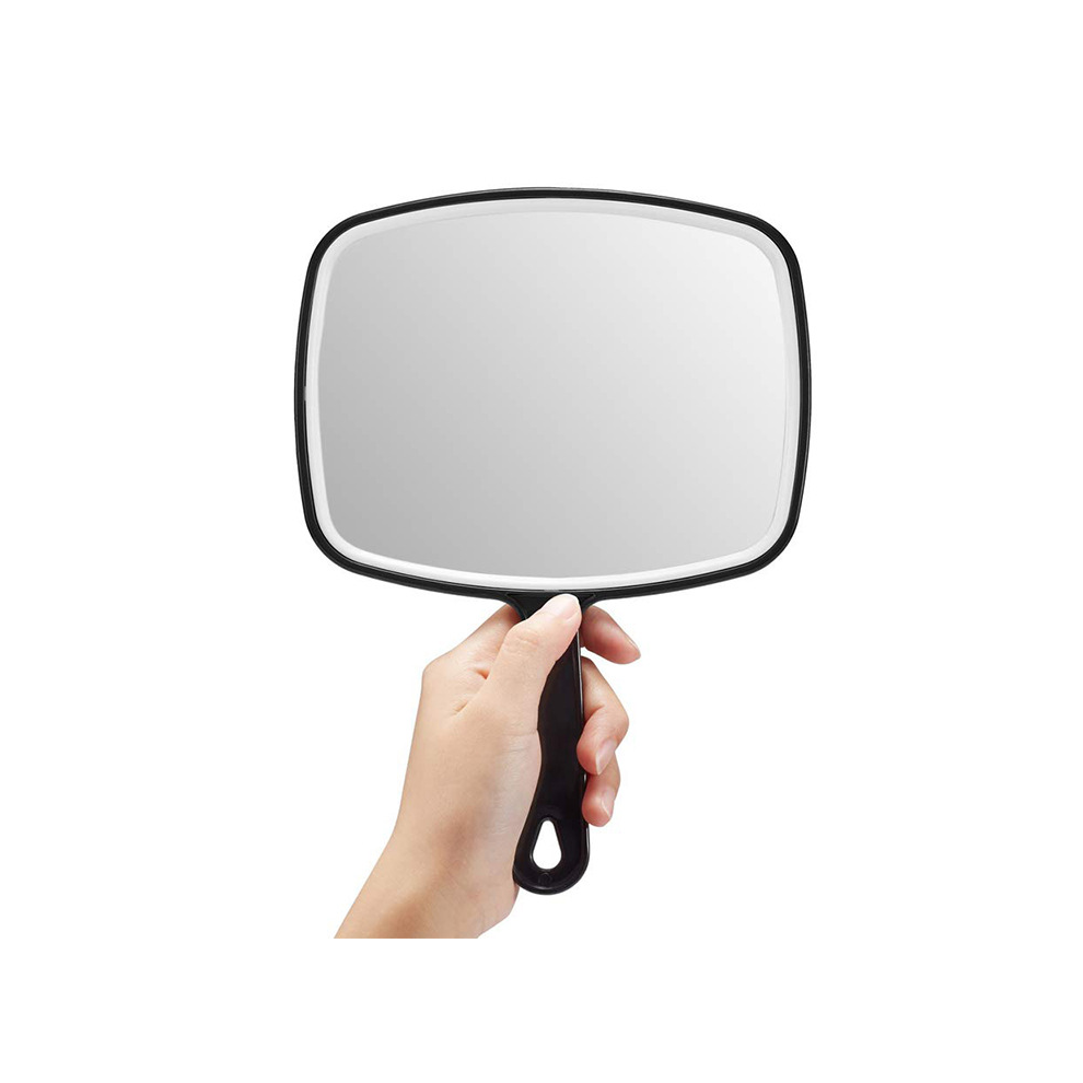 Stilfuldt håndspejl til salon, almindeligt frisørspejl i glas med afrundet rektangulær form, perfekt til professionel og personlig pleje,