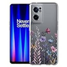 Kaywzo Fodral för OnePlus Nord CE 2 5G,Transparent TPU Fodral med Färgade Blommor Pattern,Ultratunn Silikon Phone ShockProof Skydda Case Cover-4